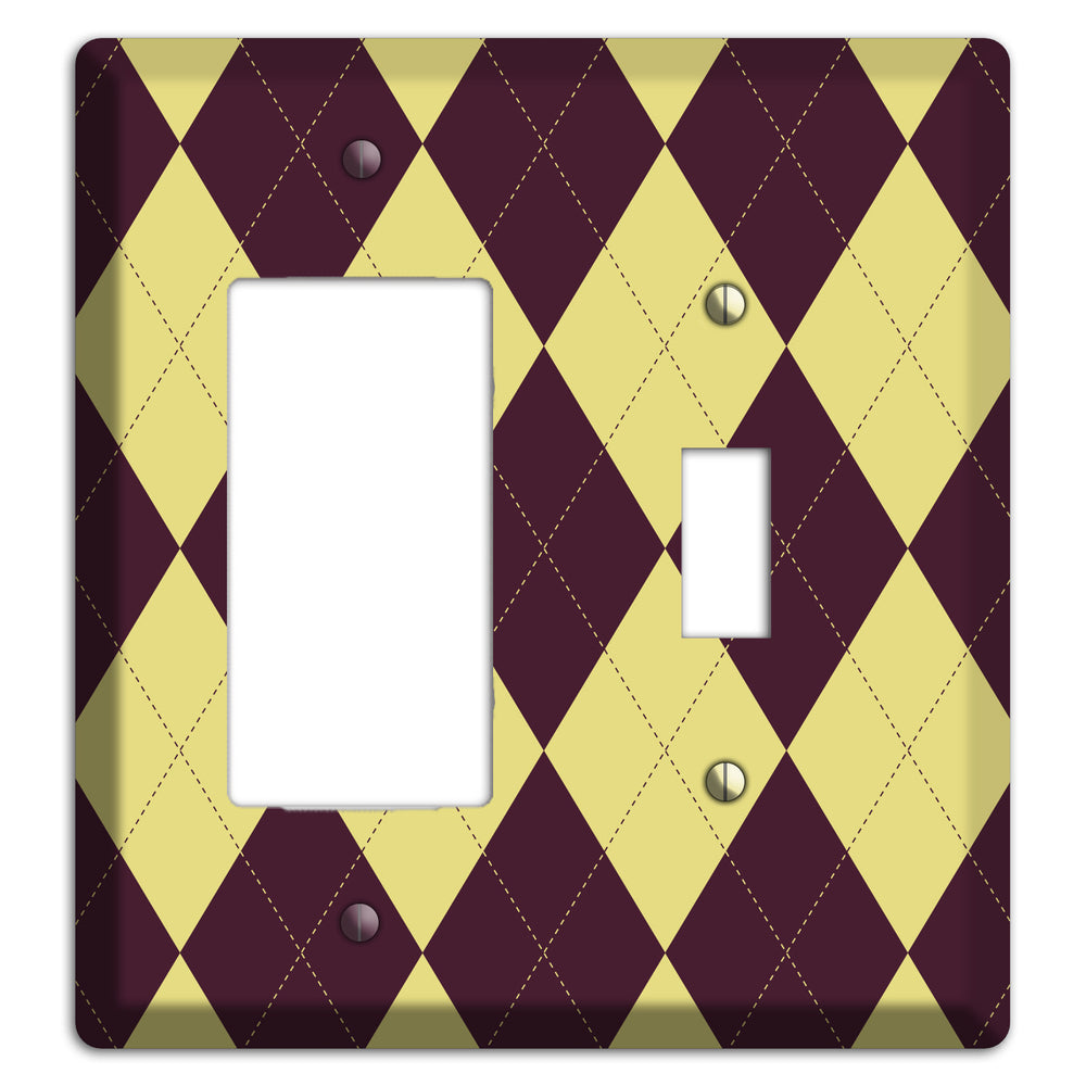 Yellow and Dark Maroon Argyle Rocker / Toggle Wallplate