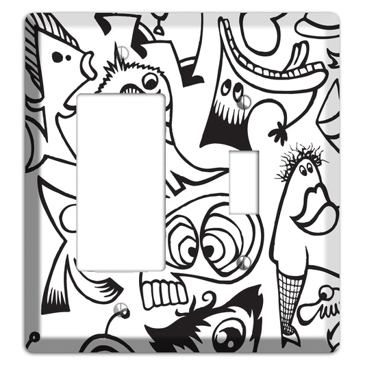 Black and White Whimsical Faces 2 Rocker / Toggle Wallplate
