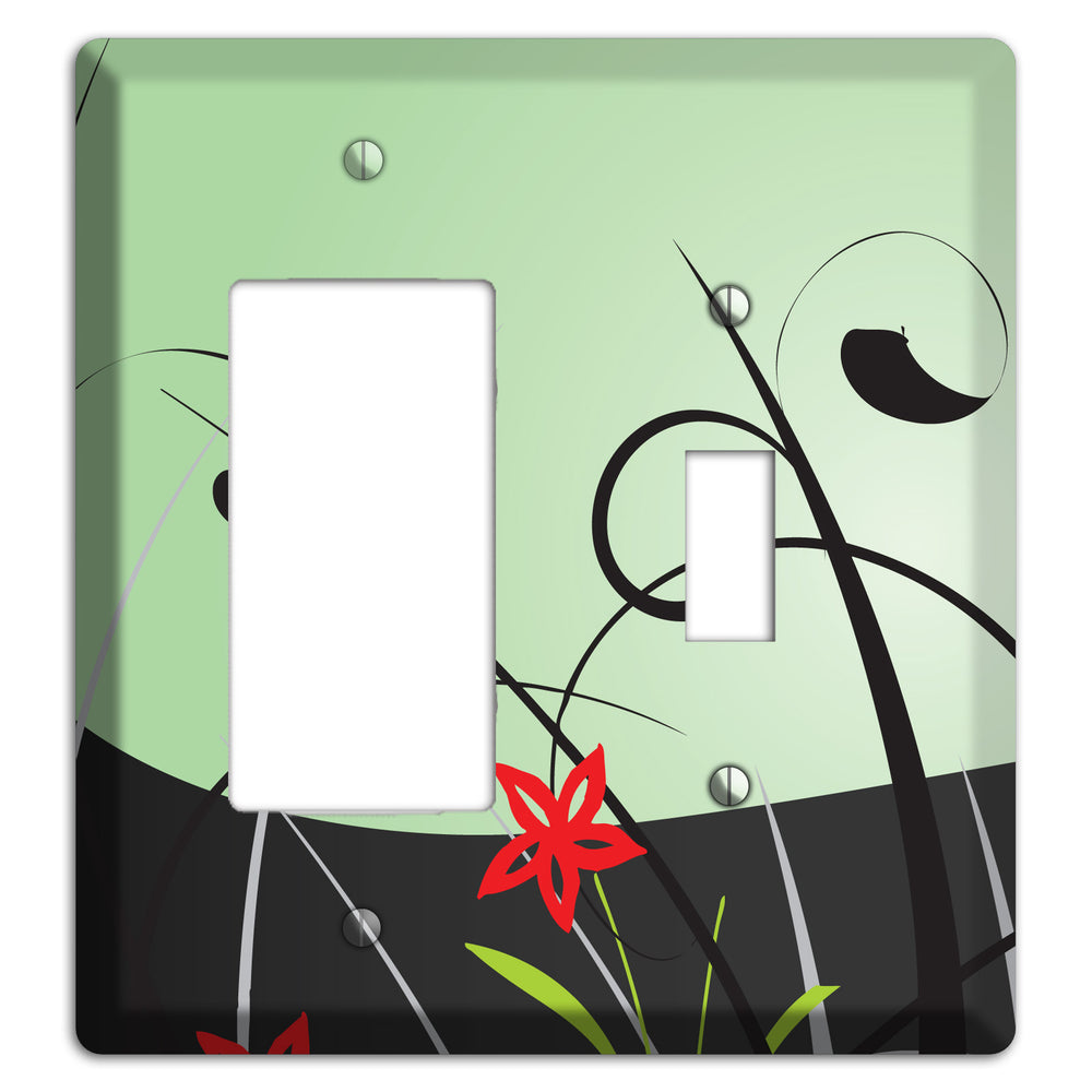 Mint Green Floral Sprig Rocker / Toggle Wallplate