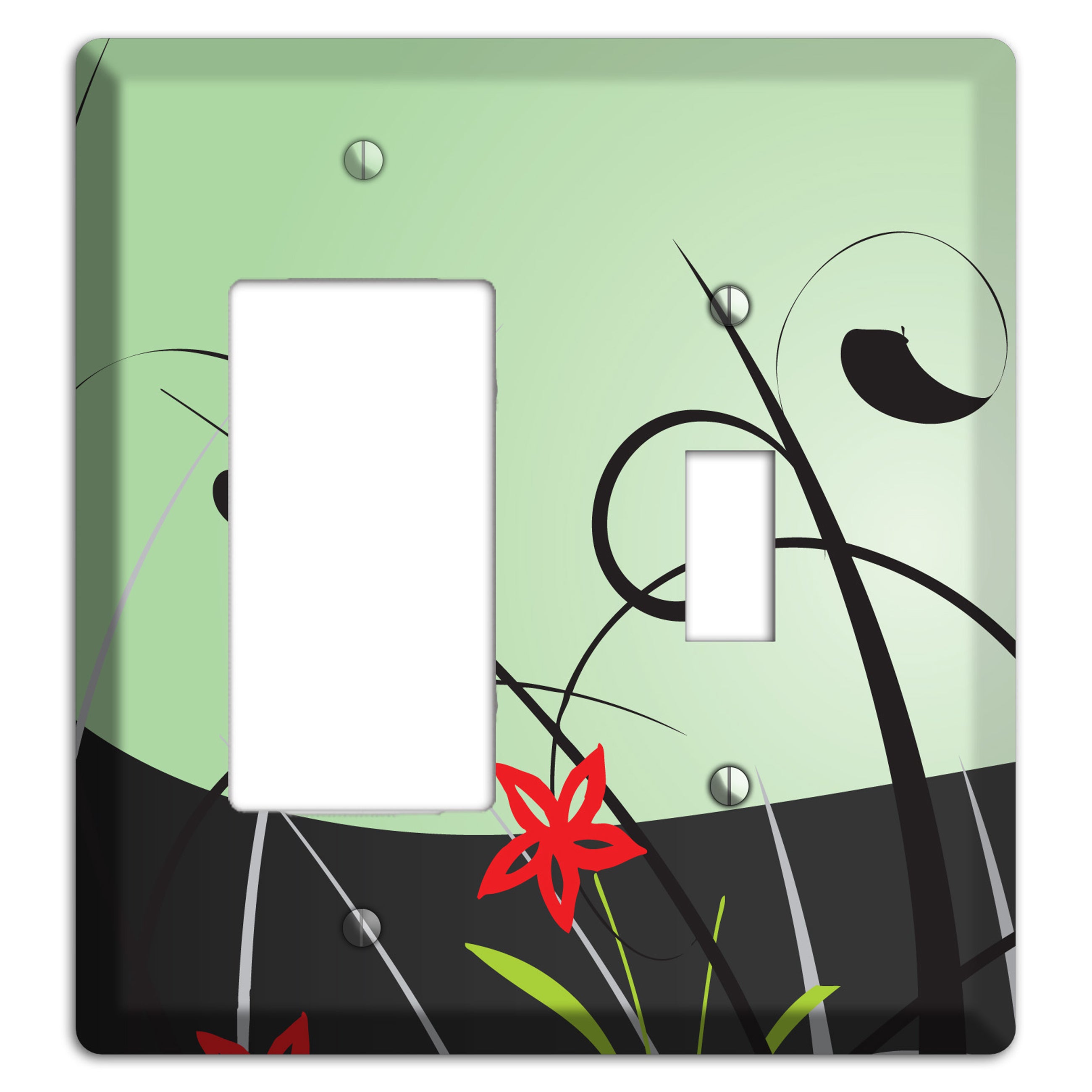 Mint Green Floral Sprig Rocker / Toggle Wallplate
