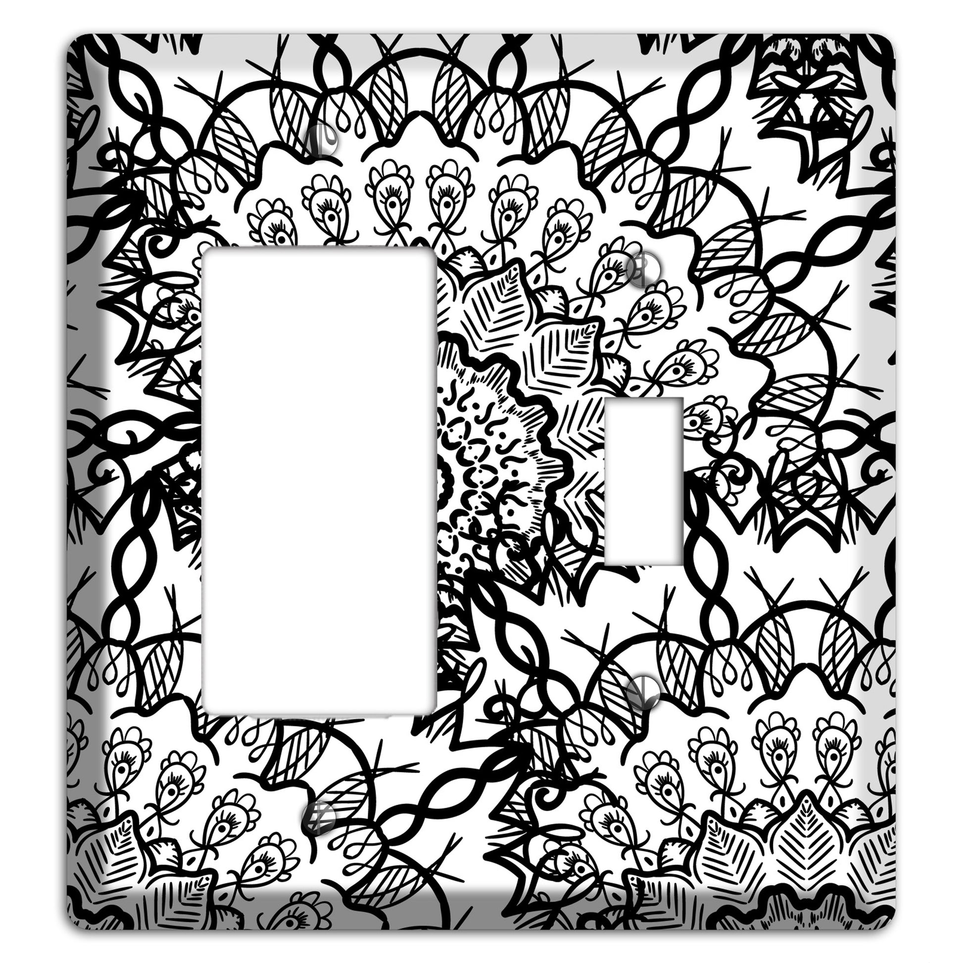 Mandala Black and White Style P Cover Plates Rocker / Toggle Wallplate