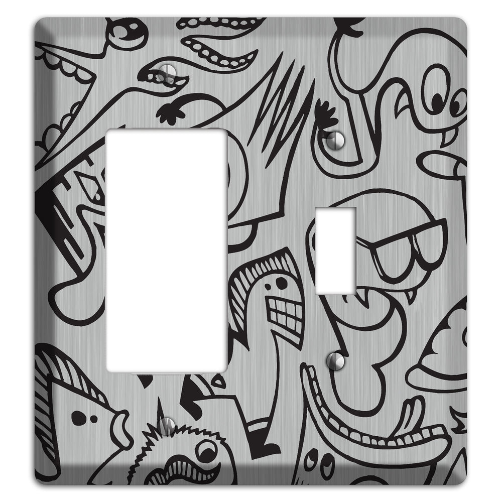 Whimsical Faces 1 Stainless Steel Rocker / Toggle Wallplate