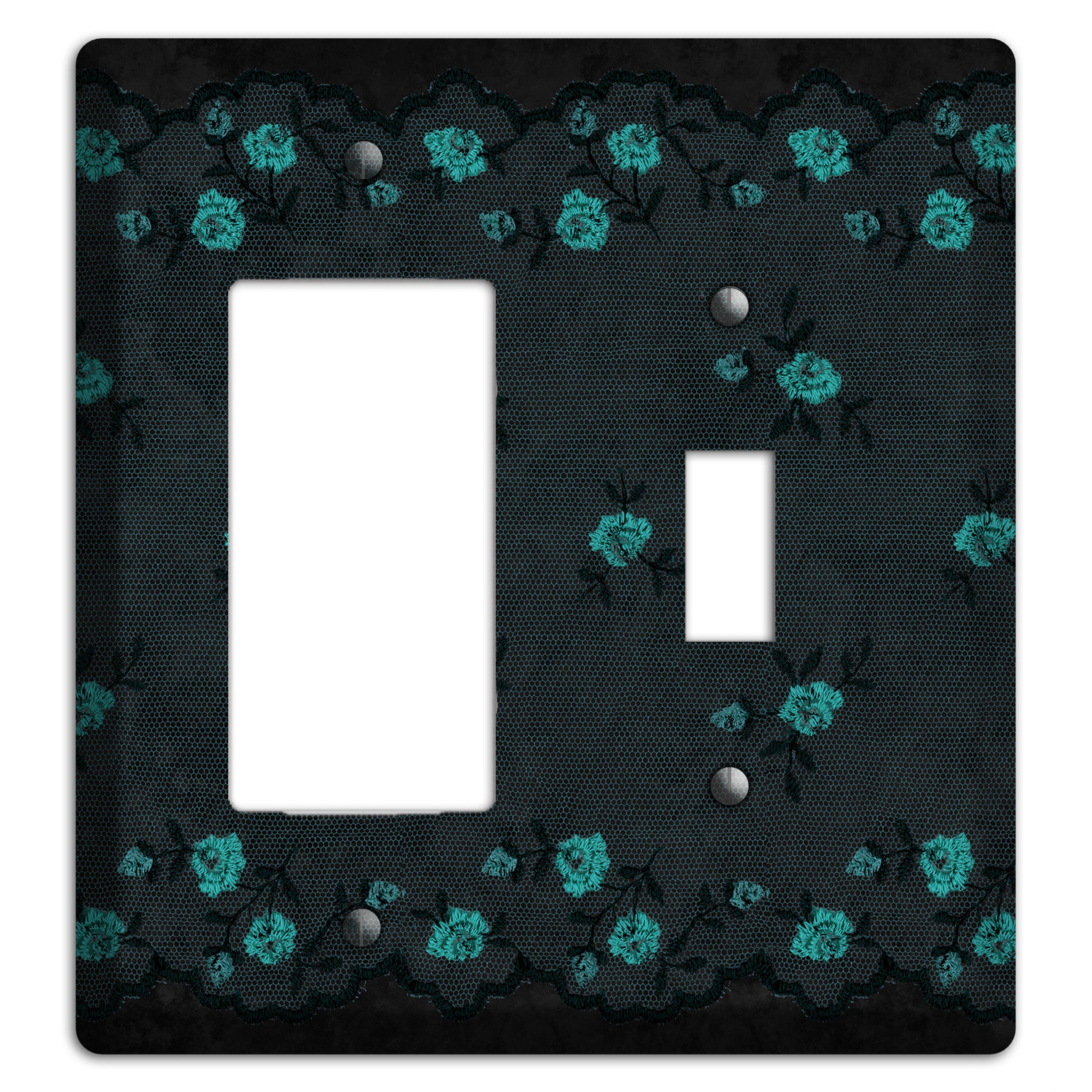 Embroidered Floral Black Rocker / Toggle Wallplate