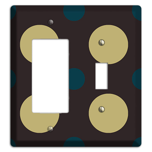 Brown with Olive and Dark Aqua Multi Polka Dots Rocker / Toggle Wallplate