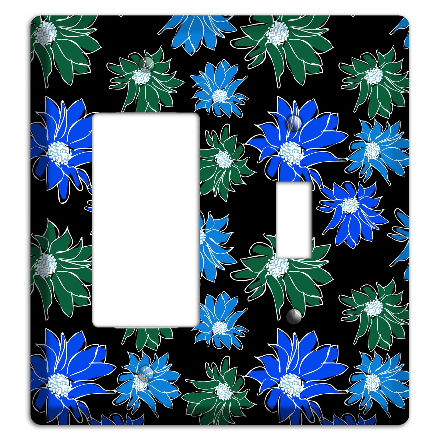 Blue and Green Flowers Rocker / Toggle Wallplate