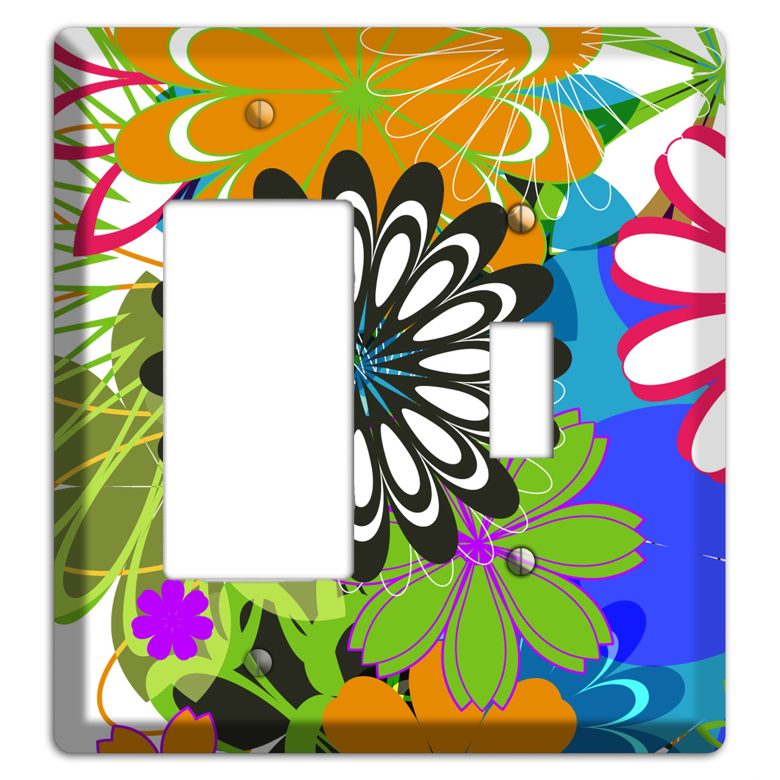 Multi Retro Flowers Rocker / Toggle Wallplate
