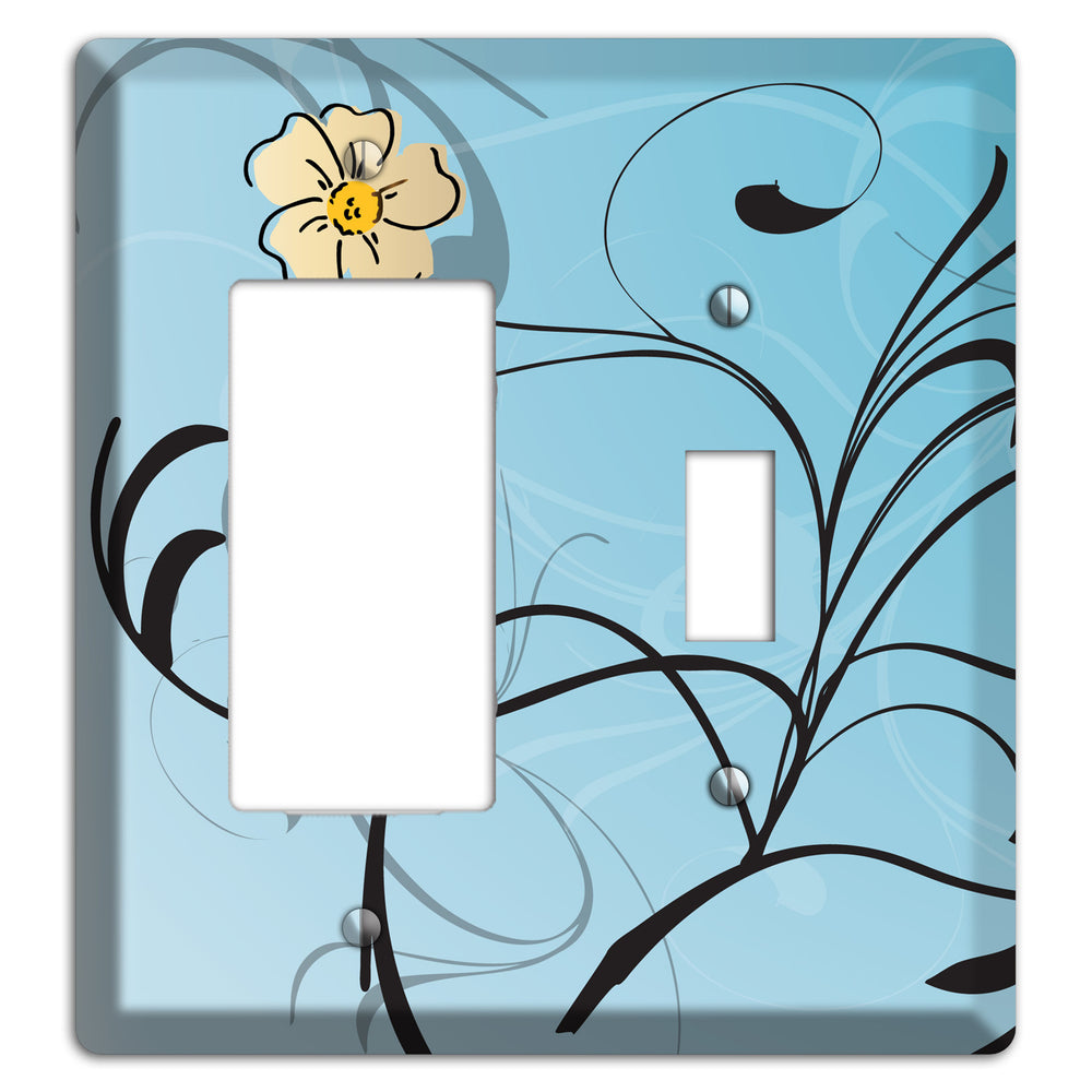 Blue Flower with Swirl Rocker / Toggle Wallplate