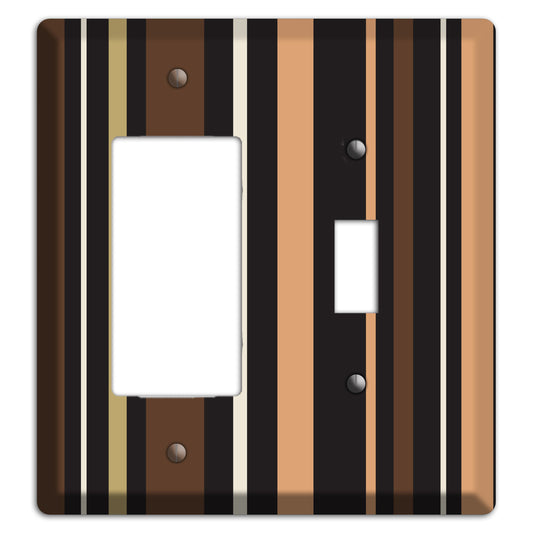 Multi Brown and Coral Vertical Stripe Rocker / Toggle Wallplate