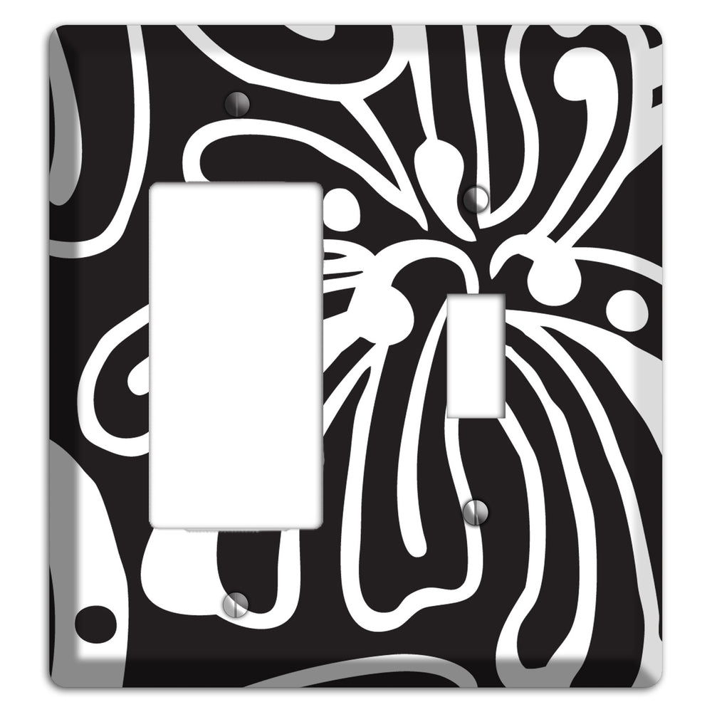 Black with White Flower Rocker / Toggle Wallplate
