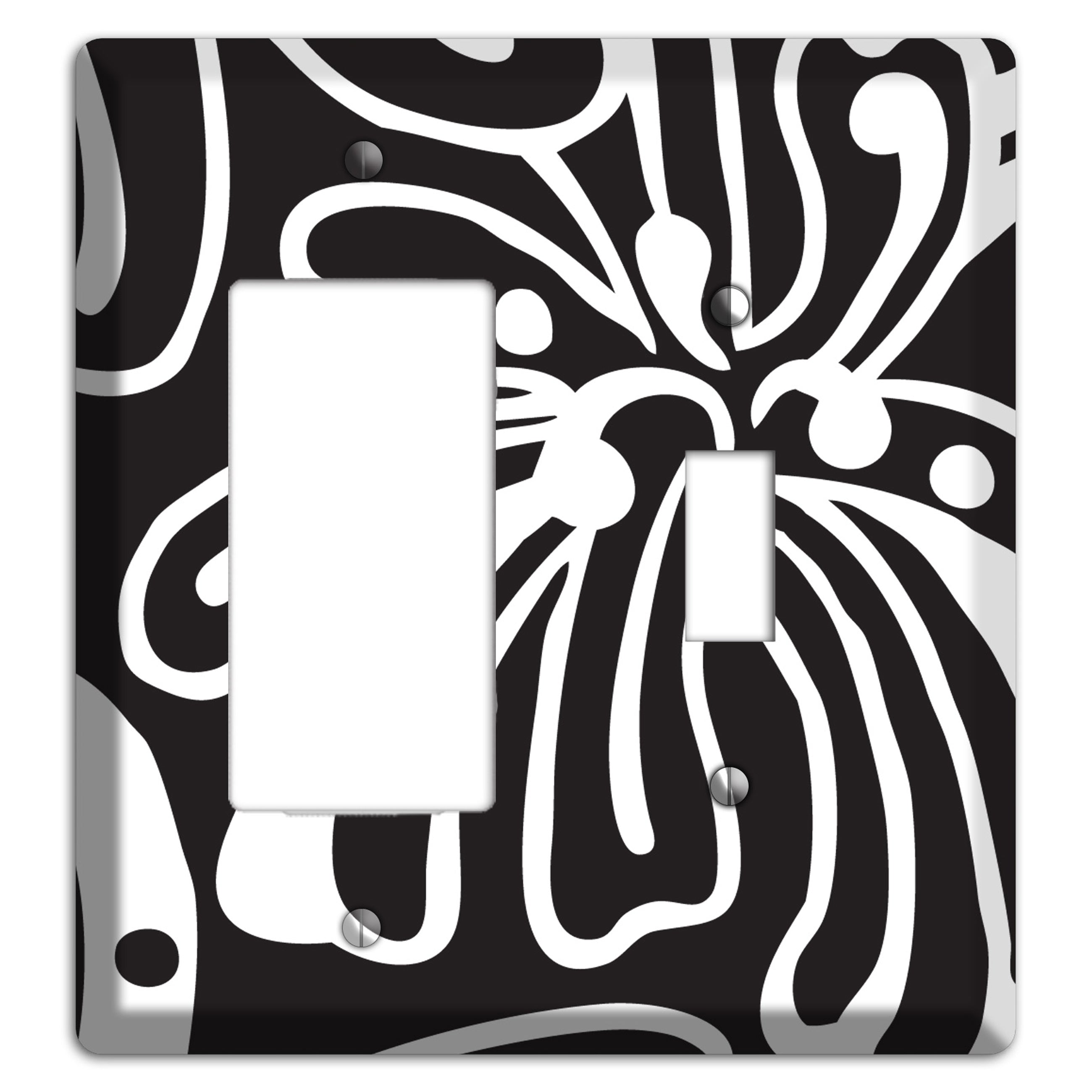 Black with White Flower Rocker / Toggle Wallplate