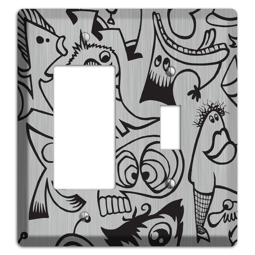 Whimsical Faces 2 Stainless Steel Rocker / Toggle Wallplate