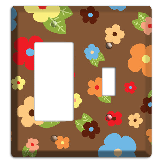 Brown Delicate Flowers Rocker / Toggle Wallplate