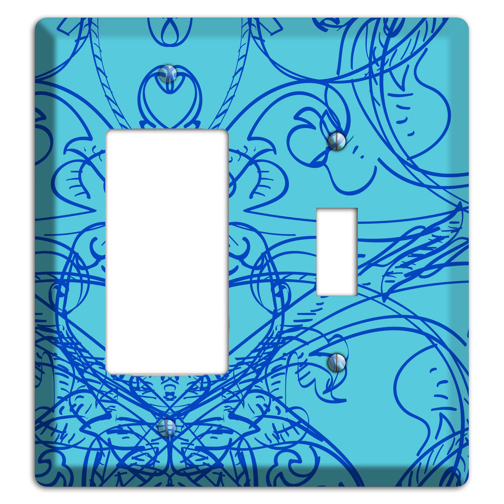 Turquoise Deco Sketch Rocker / Toggle Wallplate