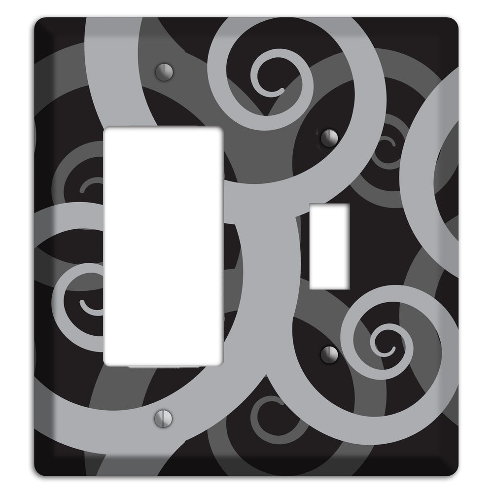 Black with Grey Large Swirl Rocker / Toggle Wallplate