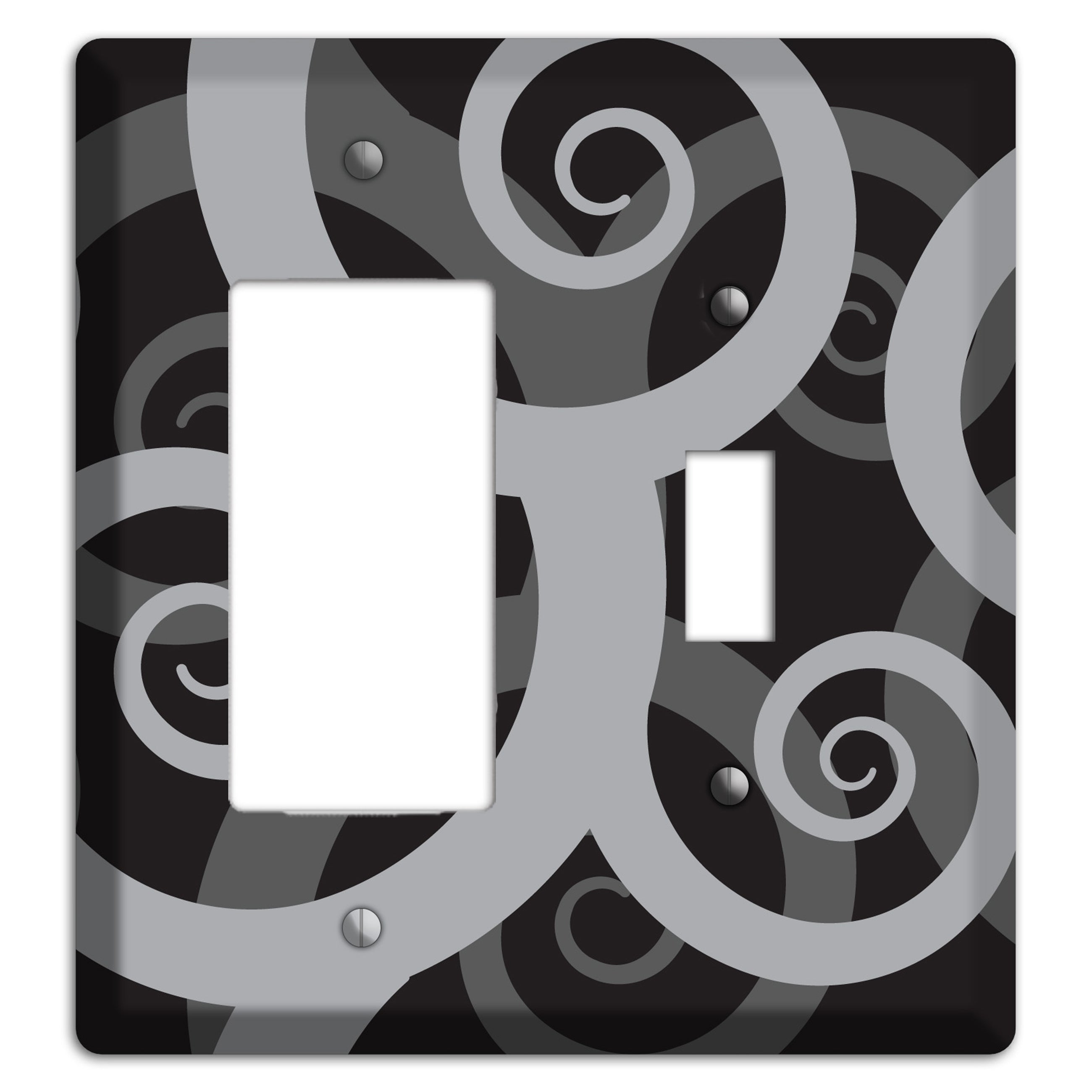 Black with Grey Large Swirl Rocker / Toggle Wallplate