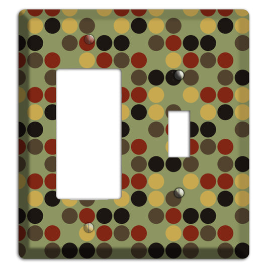 Olive with Red Brown Black Offset Dots Rocker / Toggle Wallplate
