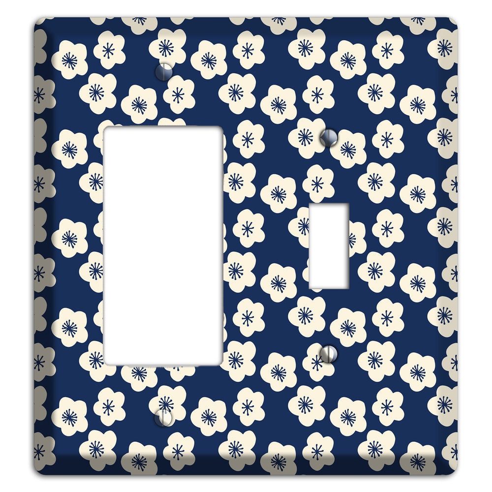 Navy Blossoms Rocker / Toggle Wallplate