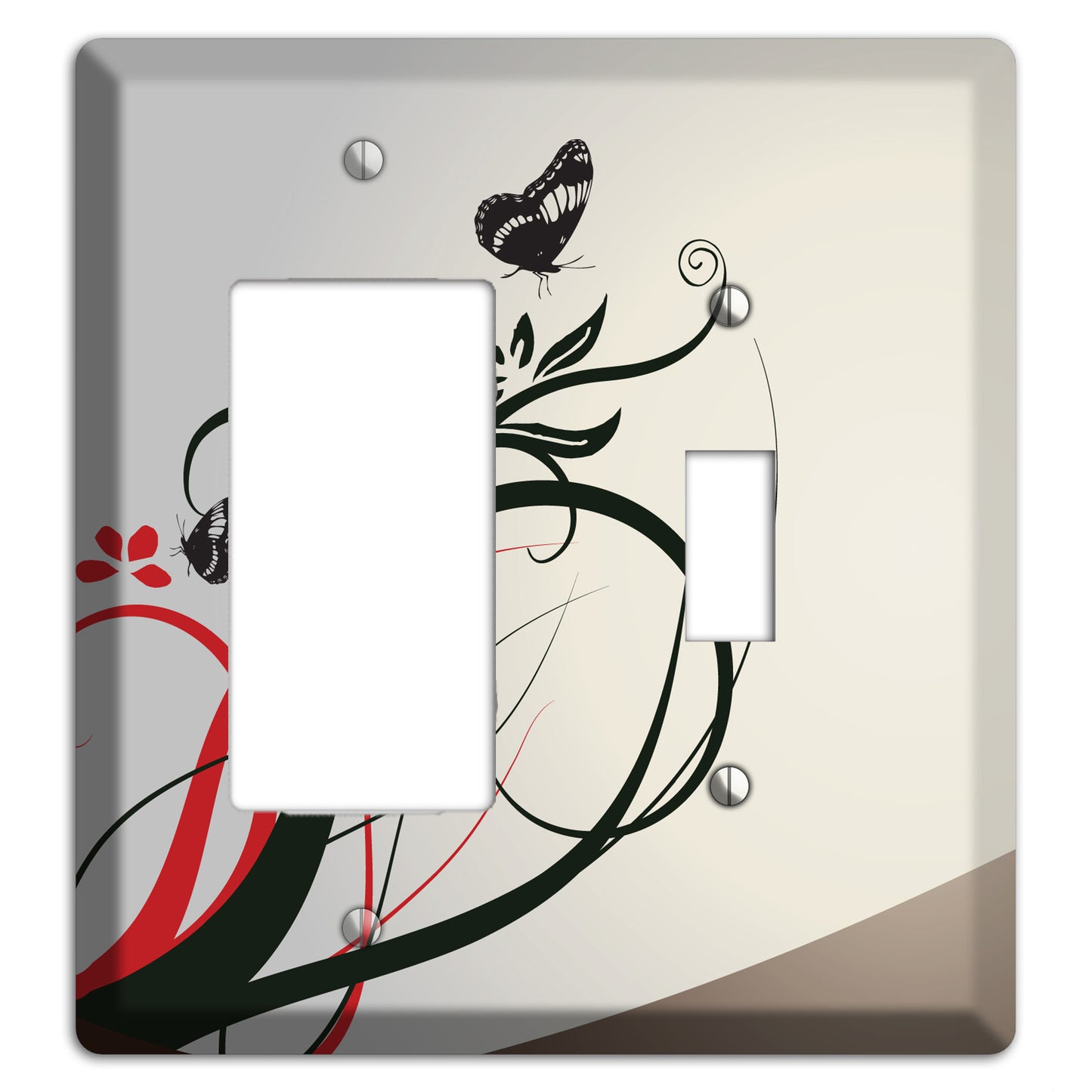 Grey and Red Floral Sprig with Butterfly Rocker / Toggle Wallplate