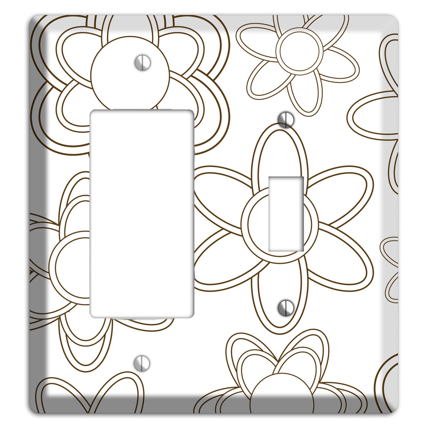 White with Retro Floral Contour Rocker / Toggle Wallplate