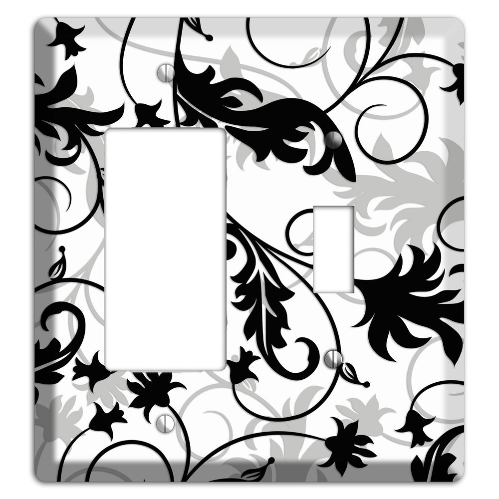Black White and Grey Victorian Sprig Rocker / Toggle Wallplate
