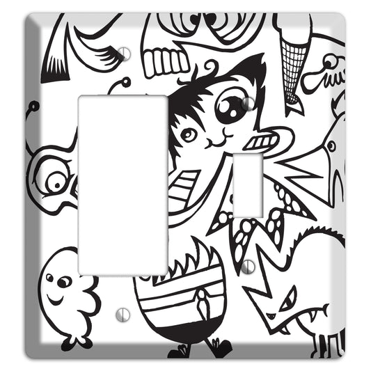 Black and White Whimsical Faces 3 Rocker / Toggle Wallplate