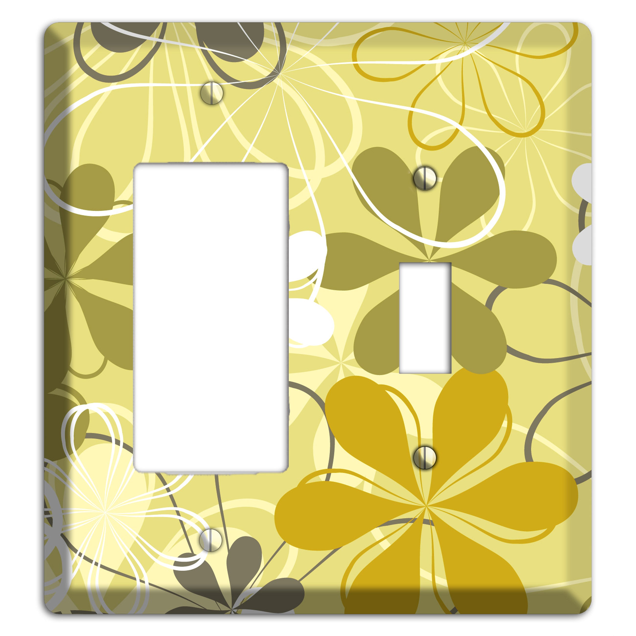 Olive Retro Flowers Rocker / Toggle Wallplate