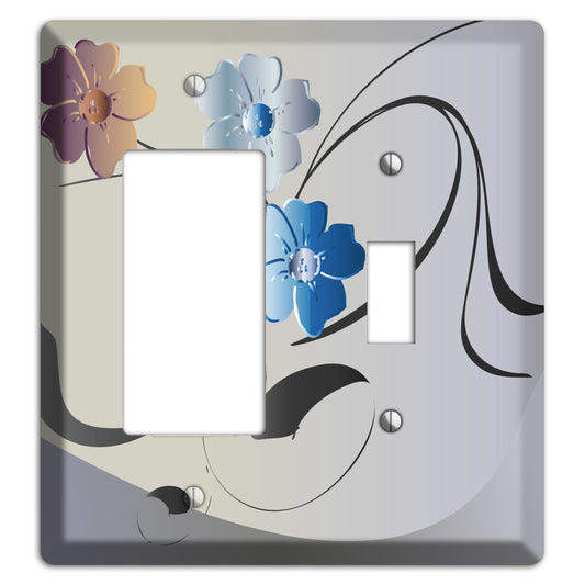 Grey and Blue Floral Sprig Rocker / Toggle Wallplate