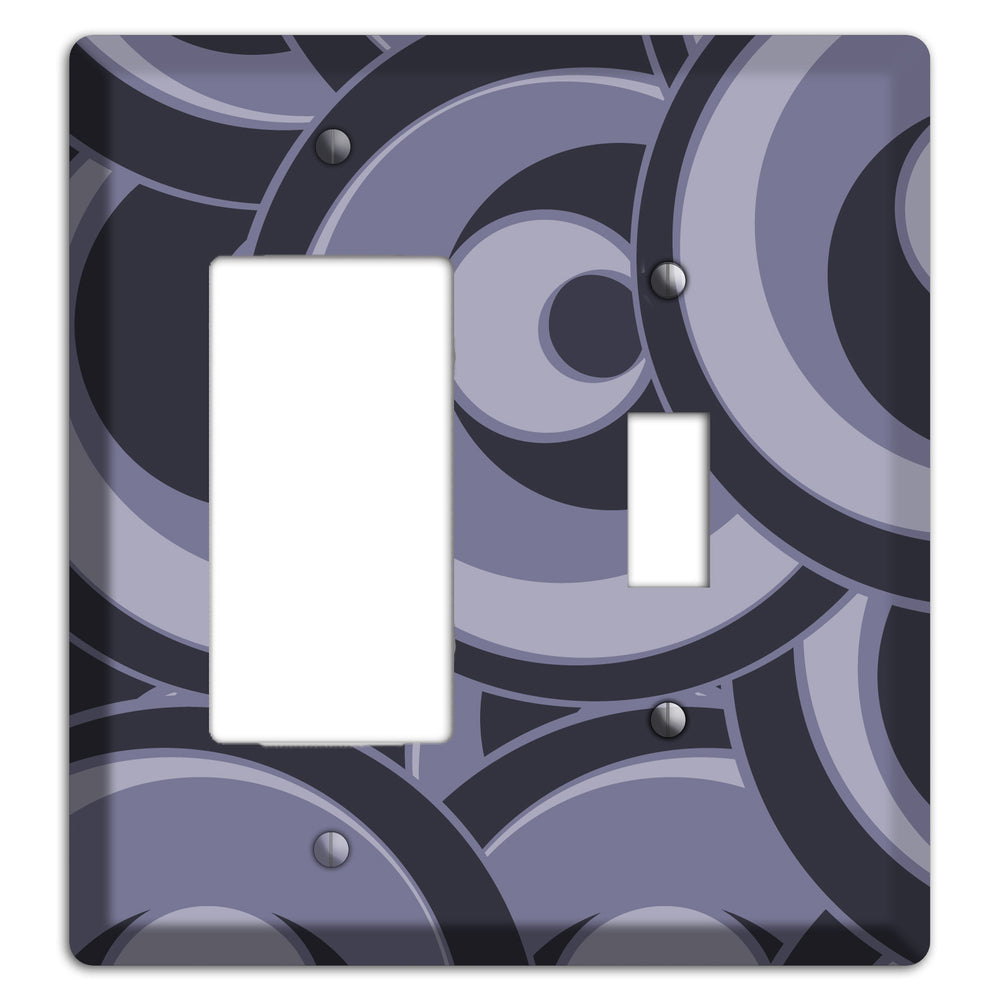 Black and Purple-grey Deco Circles Rocker / Toggle Wallplate
