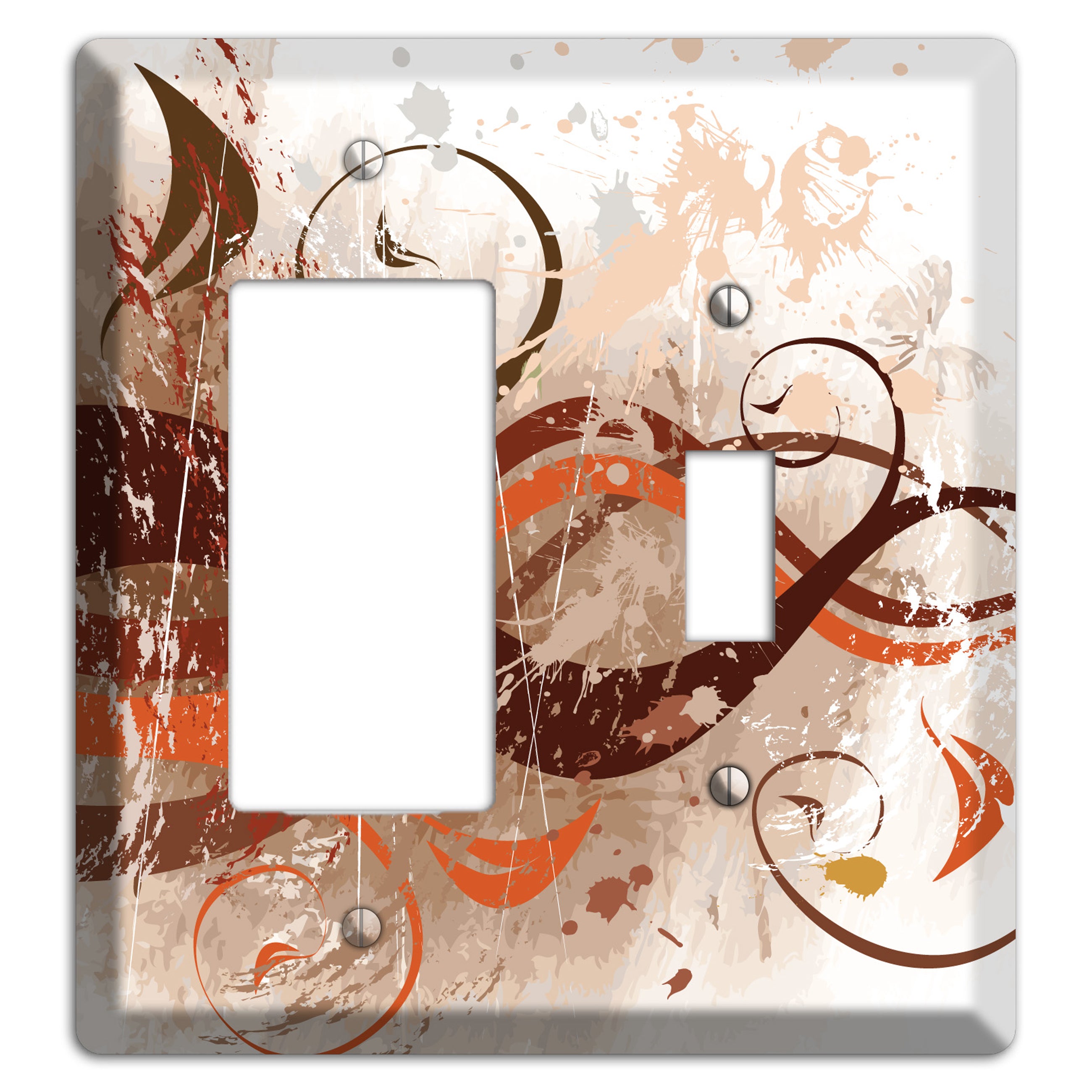 Brown Maroon Orange Swirl and Splatter Rocker / Toggle Wallplate
