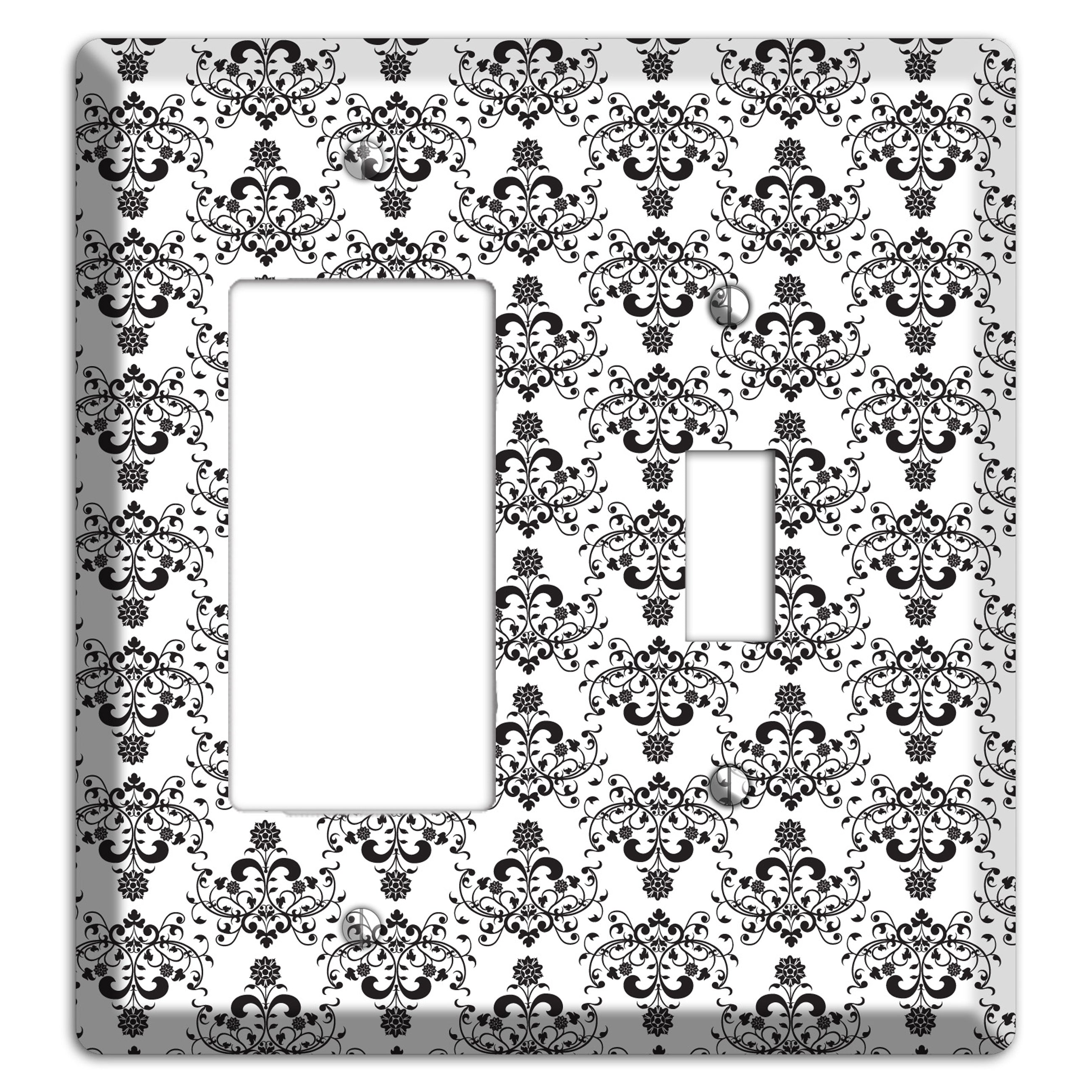 White with Black Cartouche Half Drop Rocker / Toggle Wallplate