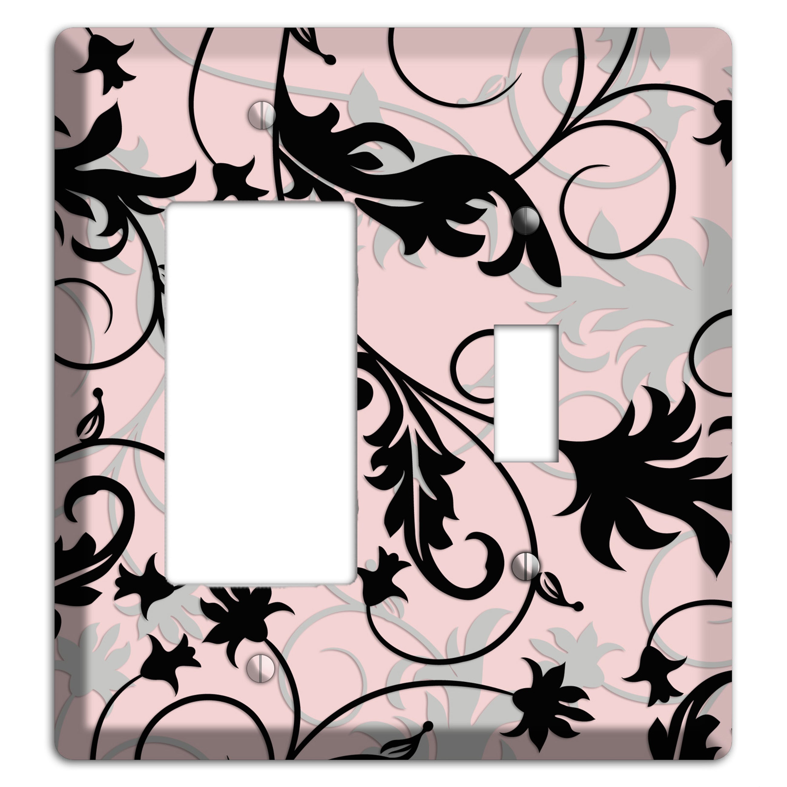 Dusty Pink Grey Black Victorian Sprig Rocker / Toggle Wallplate