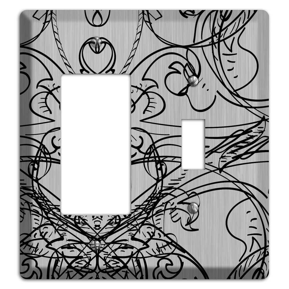 Black Deco Sketch Stainless Steel Rocker / Toggle Wallplate