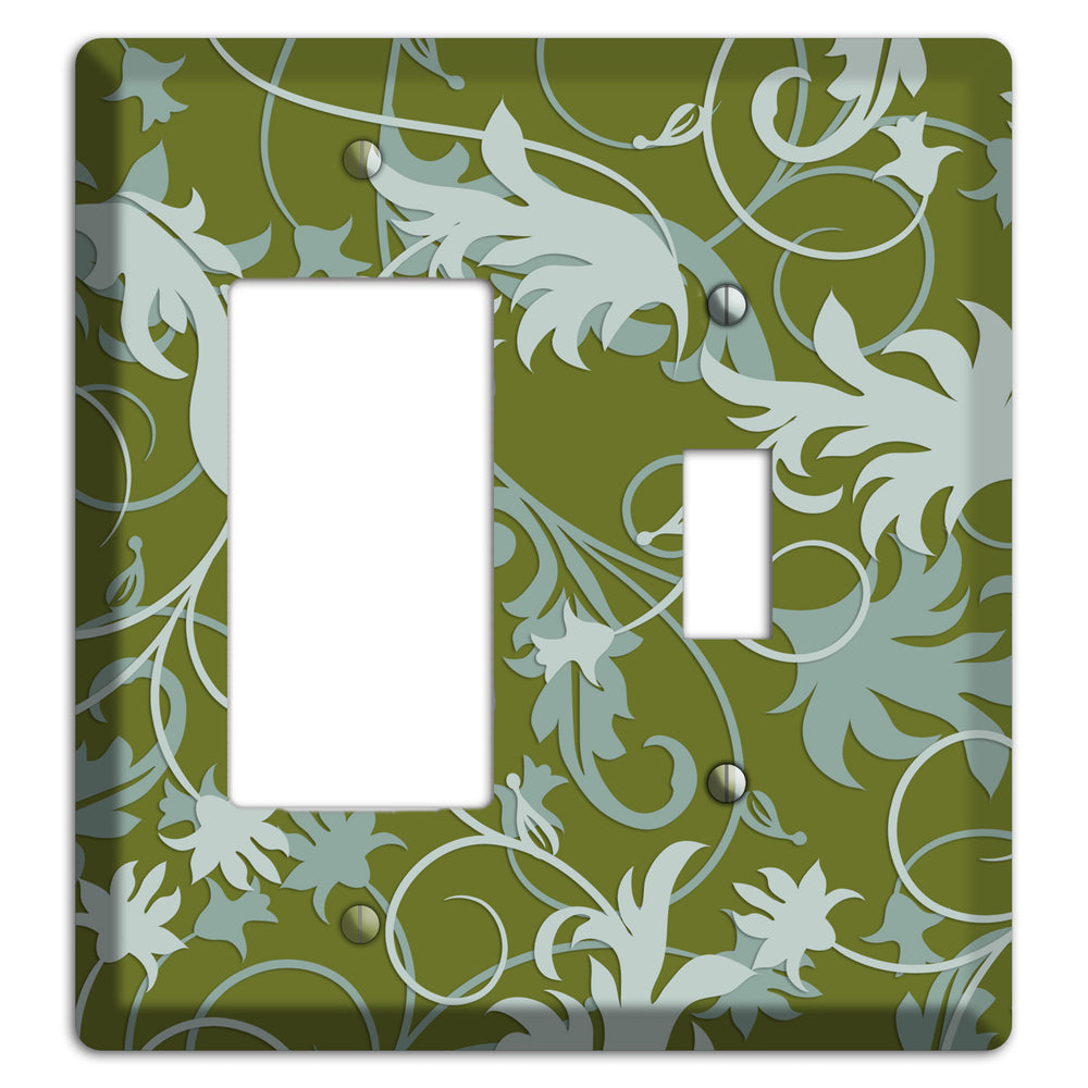 Green and Beige Victorian Sprig Rocker / Toggle Wallplate