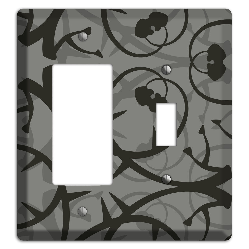 Grey with Black Retro Sprig Rocker / Toggle Wallplate