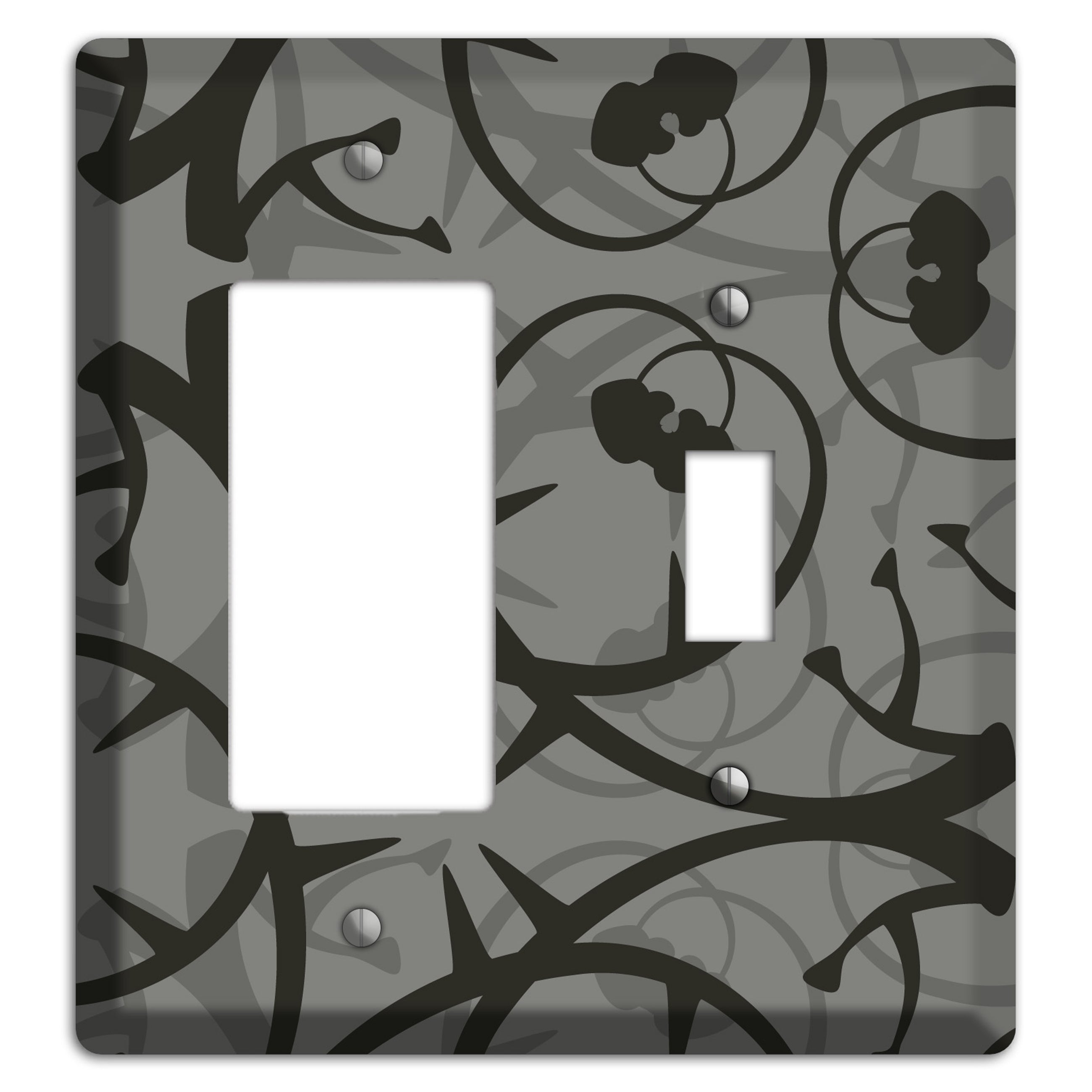 Grey with Black Retro Sprig Rocker / Toggle Wallplate