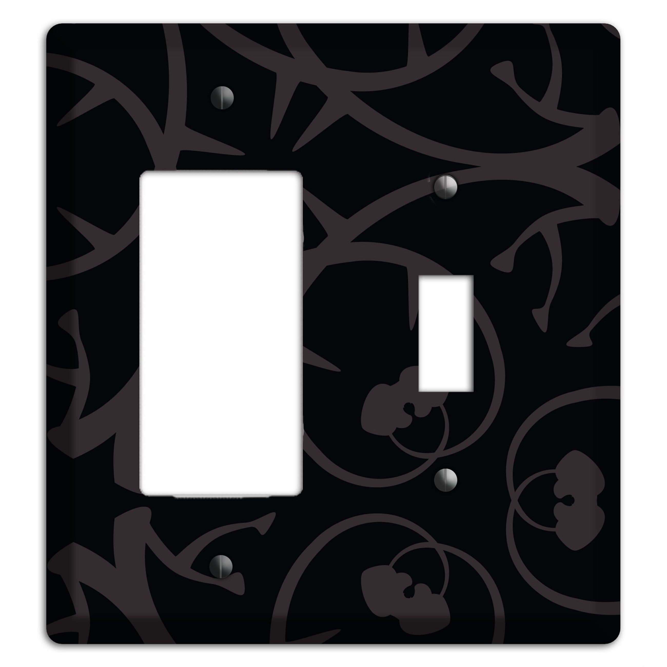 Black with Grey Abstract Swirl Rocker / Toggle Wallplate