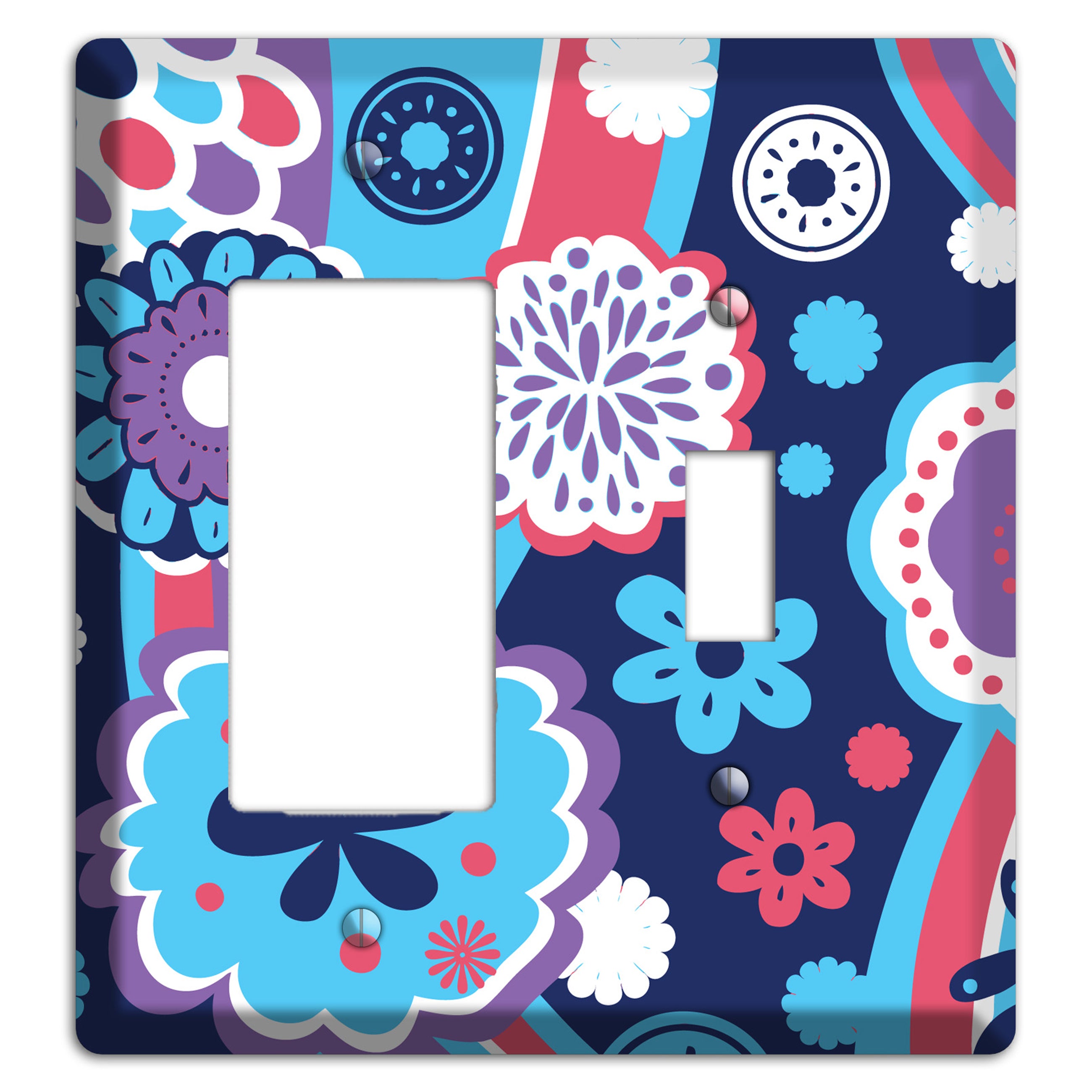 Blue Purple and Pink Retro Suzani Rocker / Toggle Wallplate