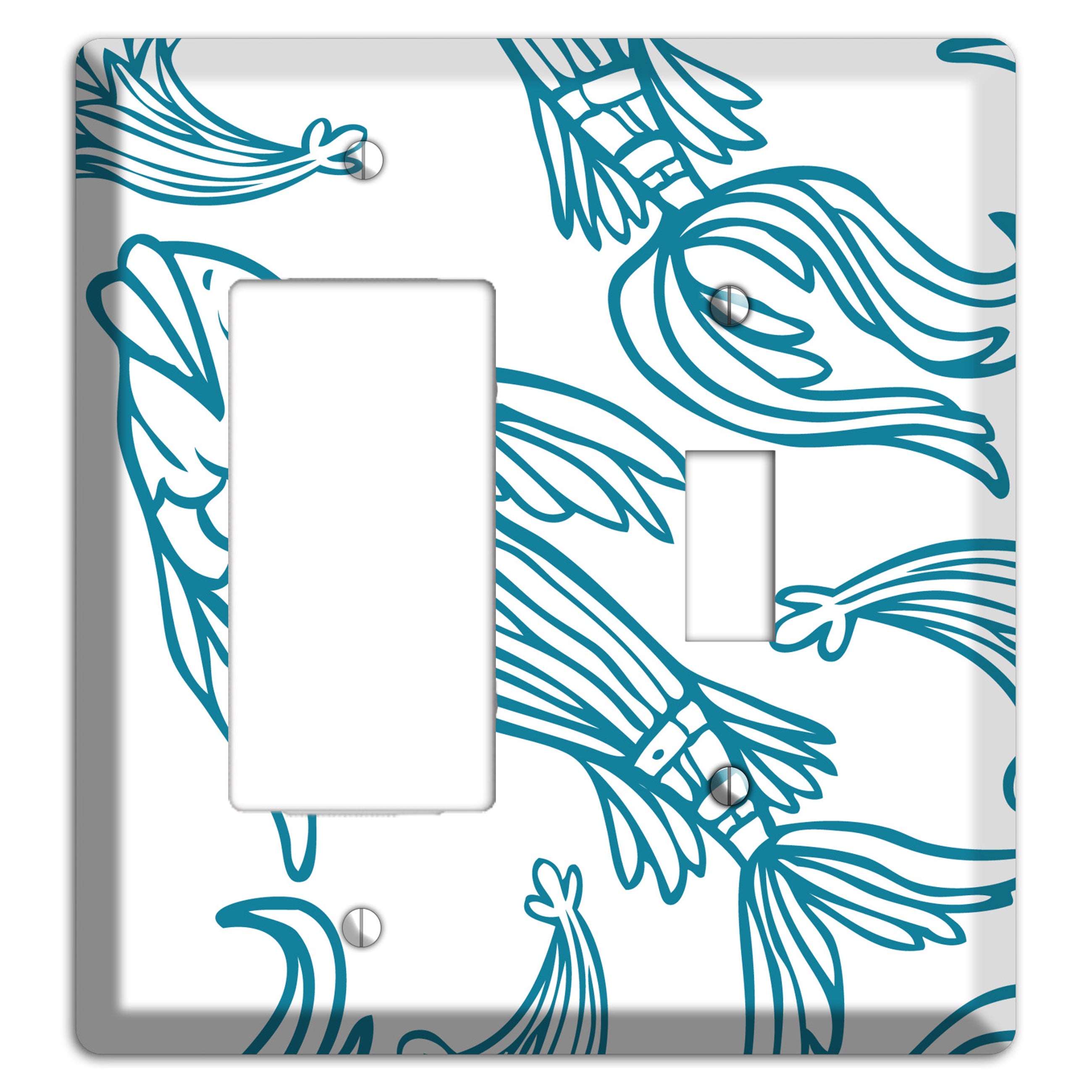 Teal and White Koi Rocker / Toggle Wallplate