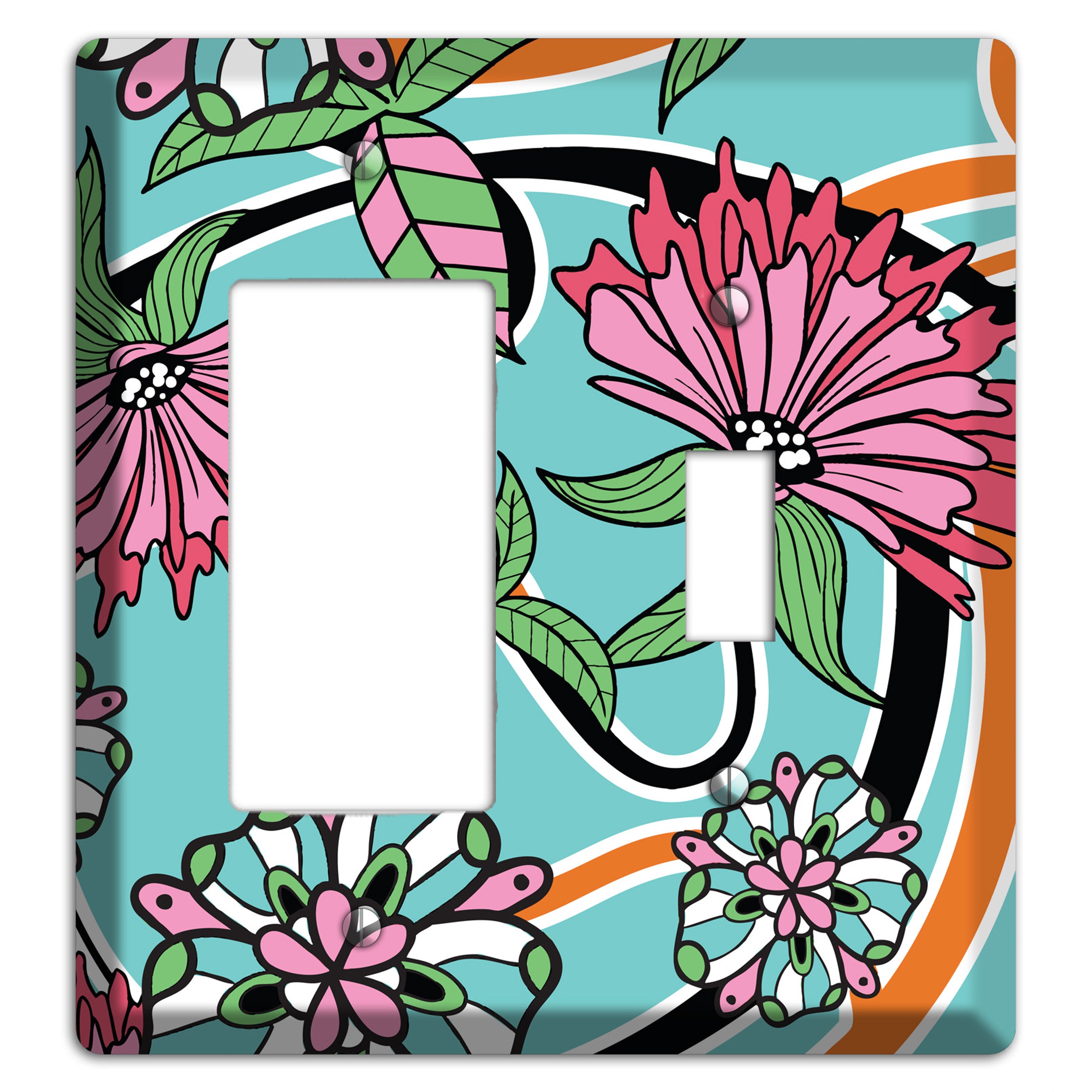 Turquoise with Pink Flowers Rocker / Toggle Wallplate