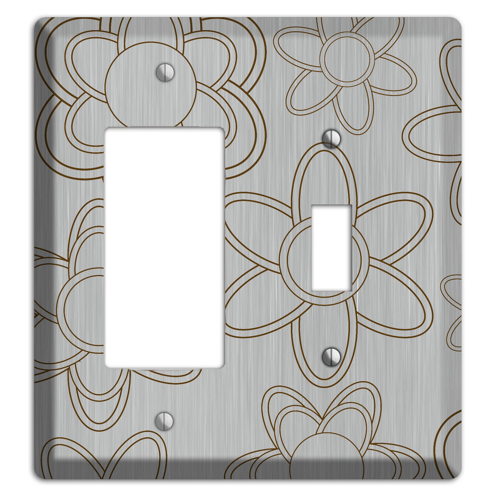 Retro Floral Contour Stainless Steel Rocker / Toggle Wallplate