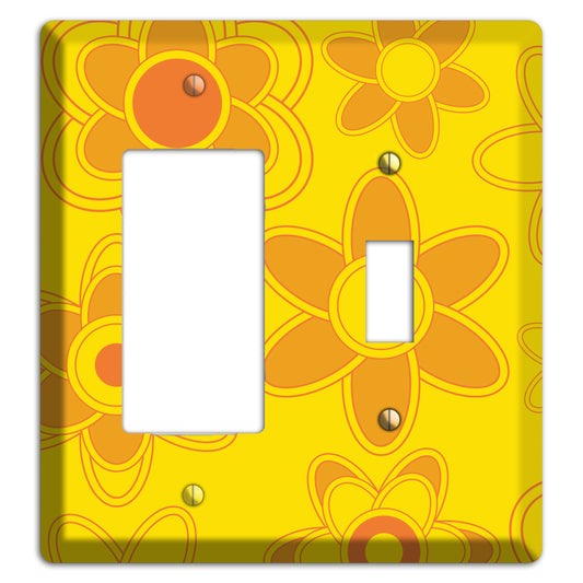 Yellow with Orange Retro Floral Contour Rocker / Toggle Wallplate