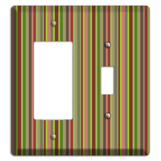 Multi Olive Burgundy Vertical Stripes Rocker / Toggle Wallplate