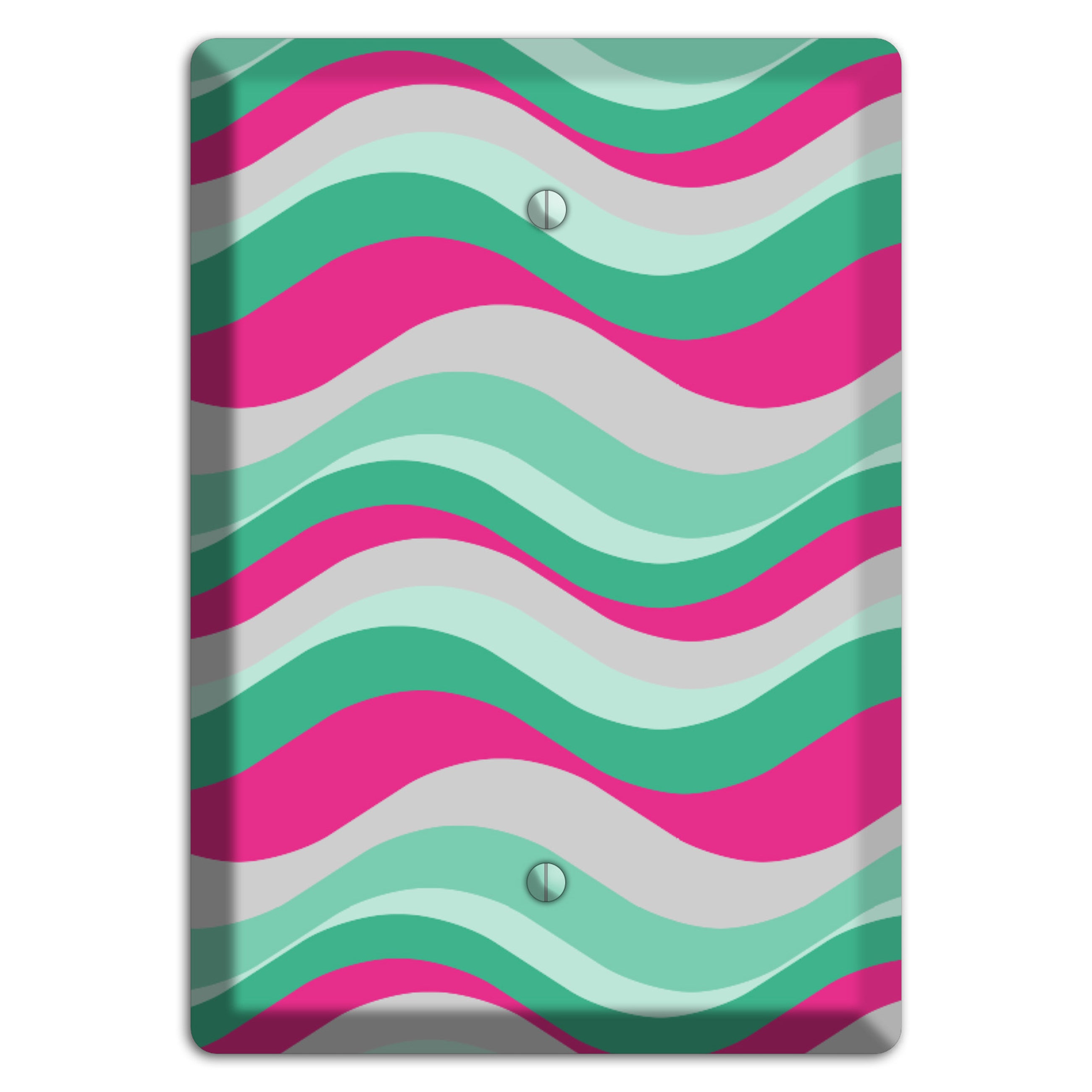 Grey Fuschia and Multi Aqua Retro Waves Blank Wallplate