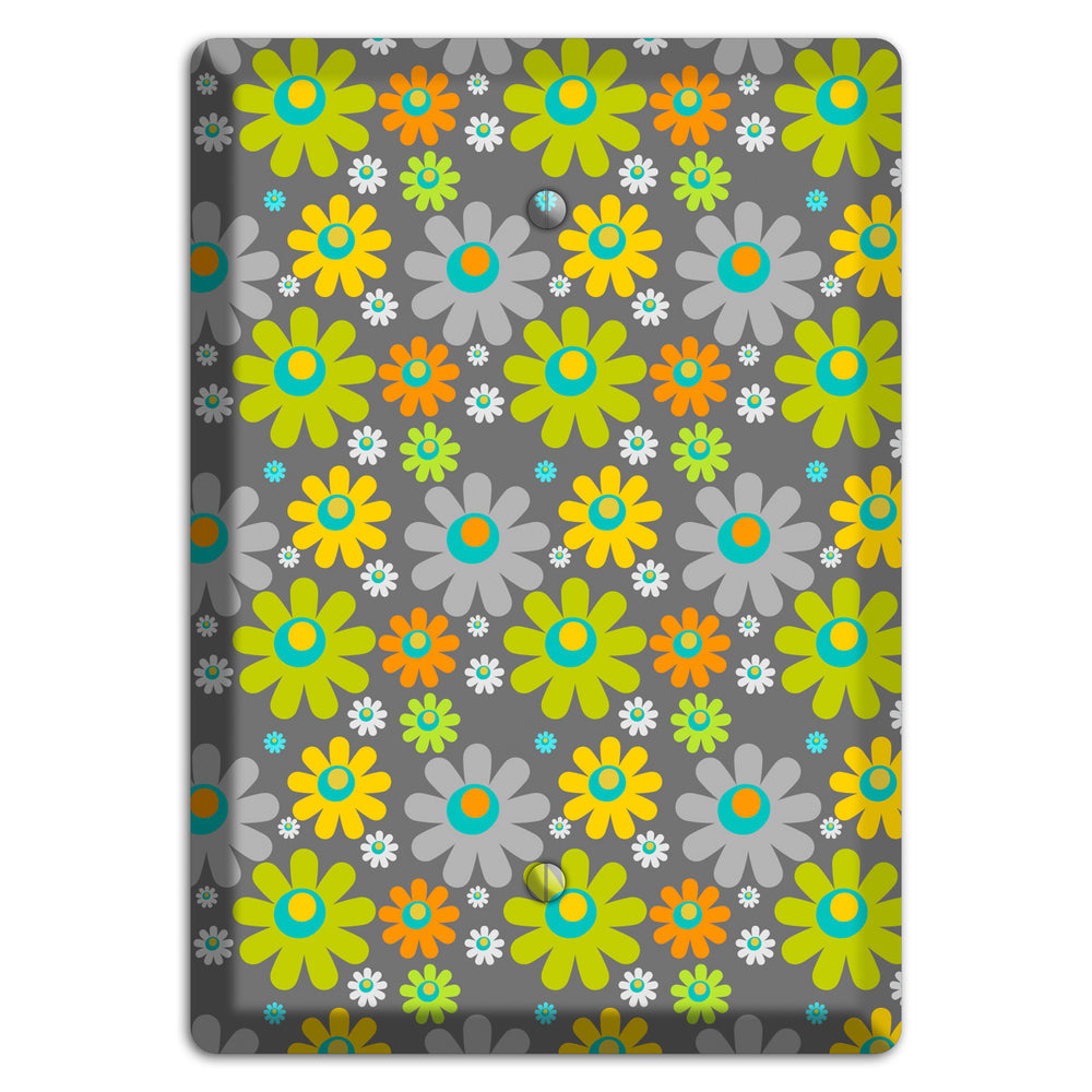 Grey and Yellow Flower Power Blank Wallplate