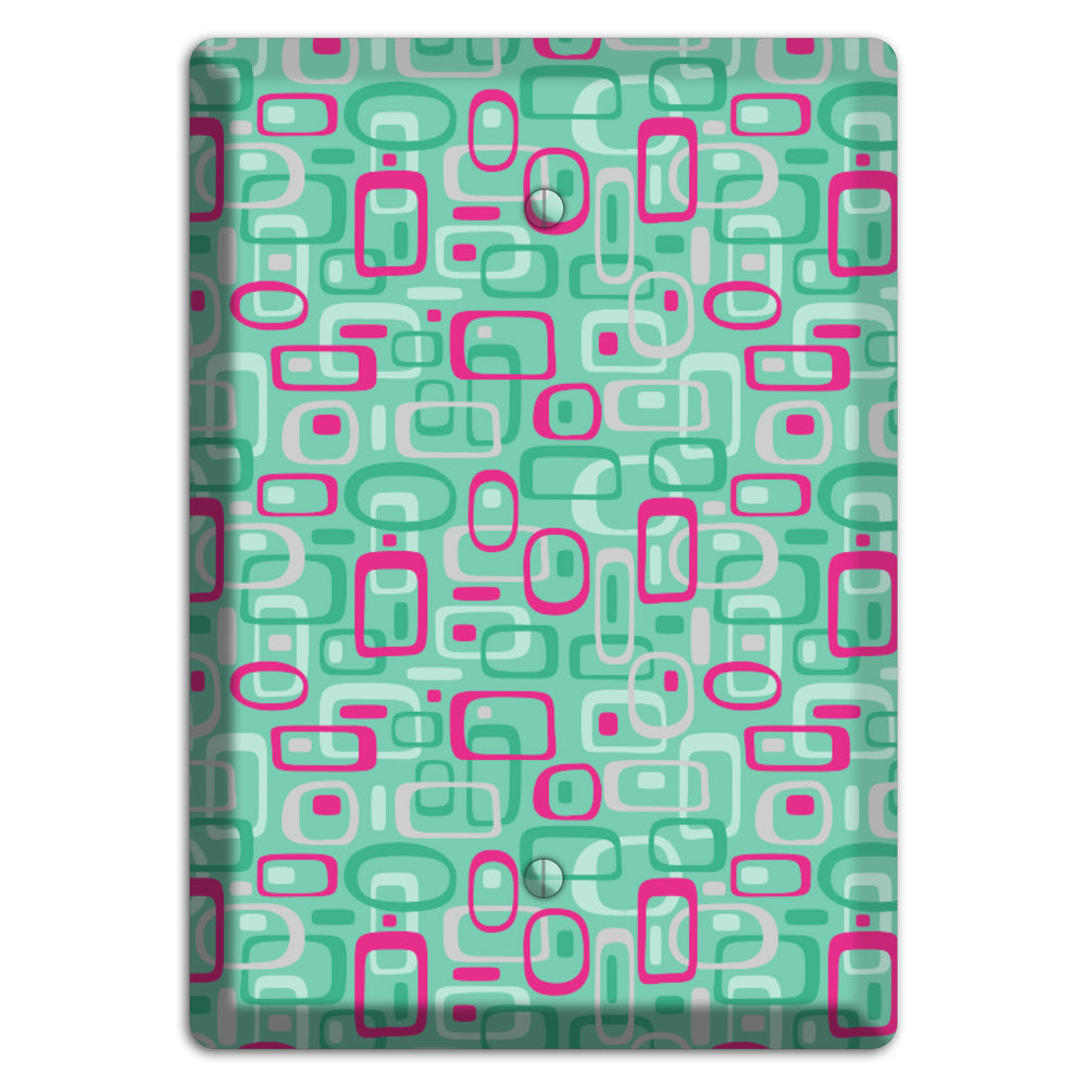 Aqua with Fuschia and Multi Green Retro Squares Blank Wallplate