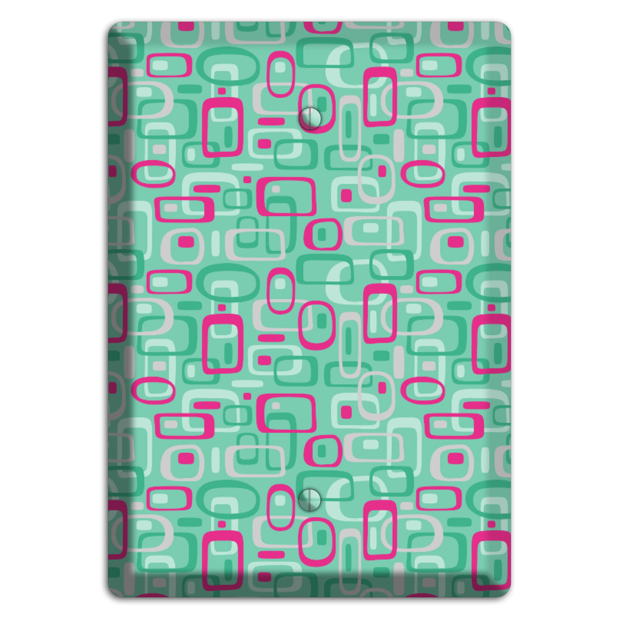 Aqua with Fuschia and Multi Green Retro Squares Blank Wallplate