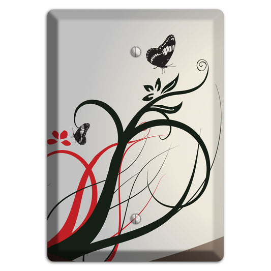 Grey and Red Floral Sprig with Butterfly Blank Wallplate