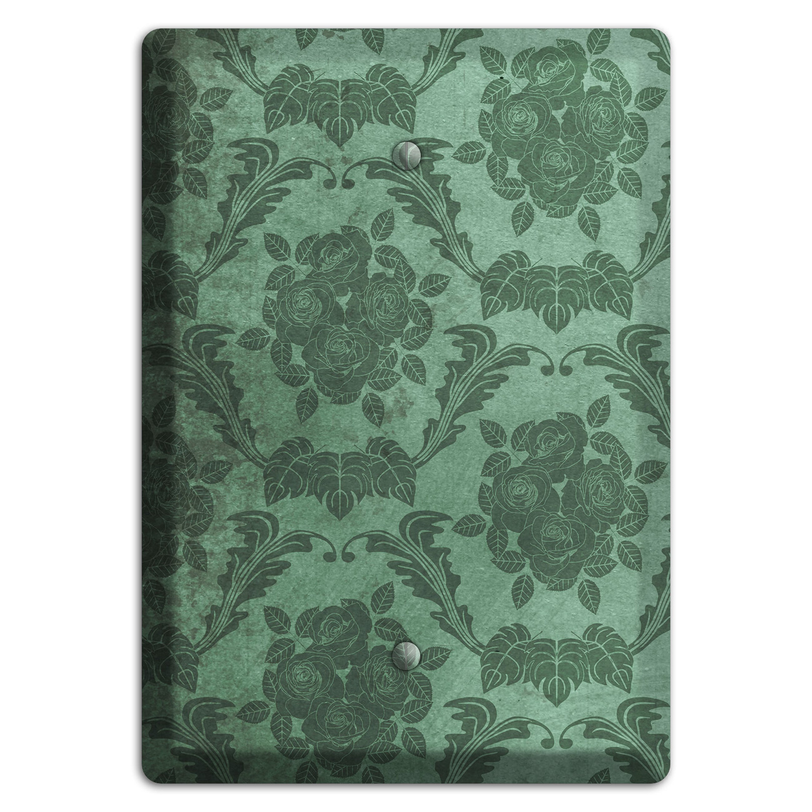 Viridian Green Vintage Rose Damask Blank Wallplate