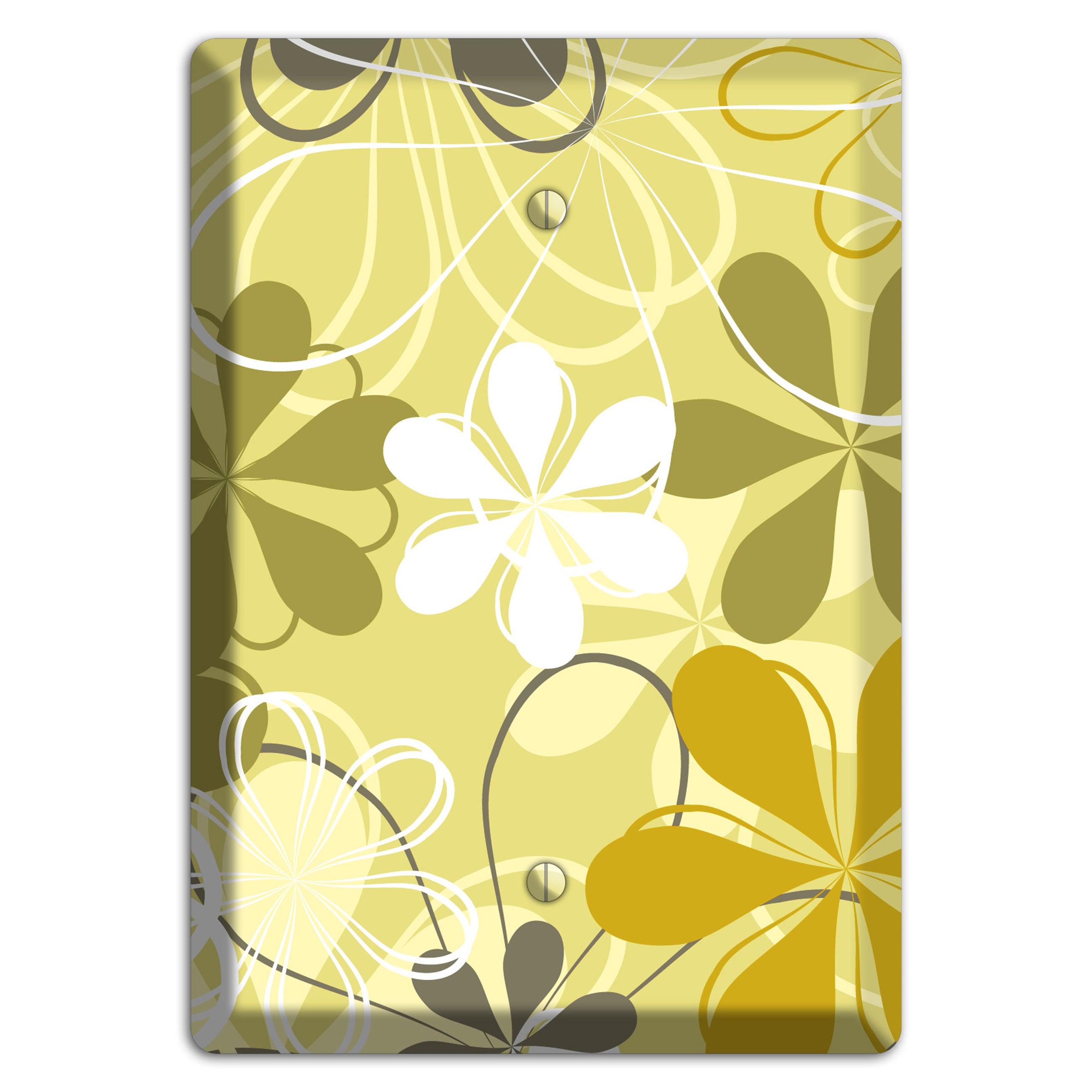 Olive Retro Flowers Blank Wallplate