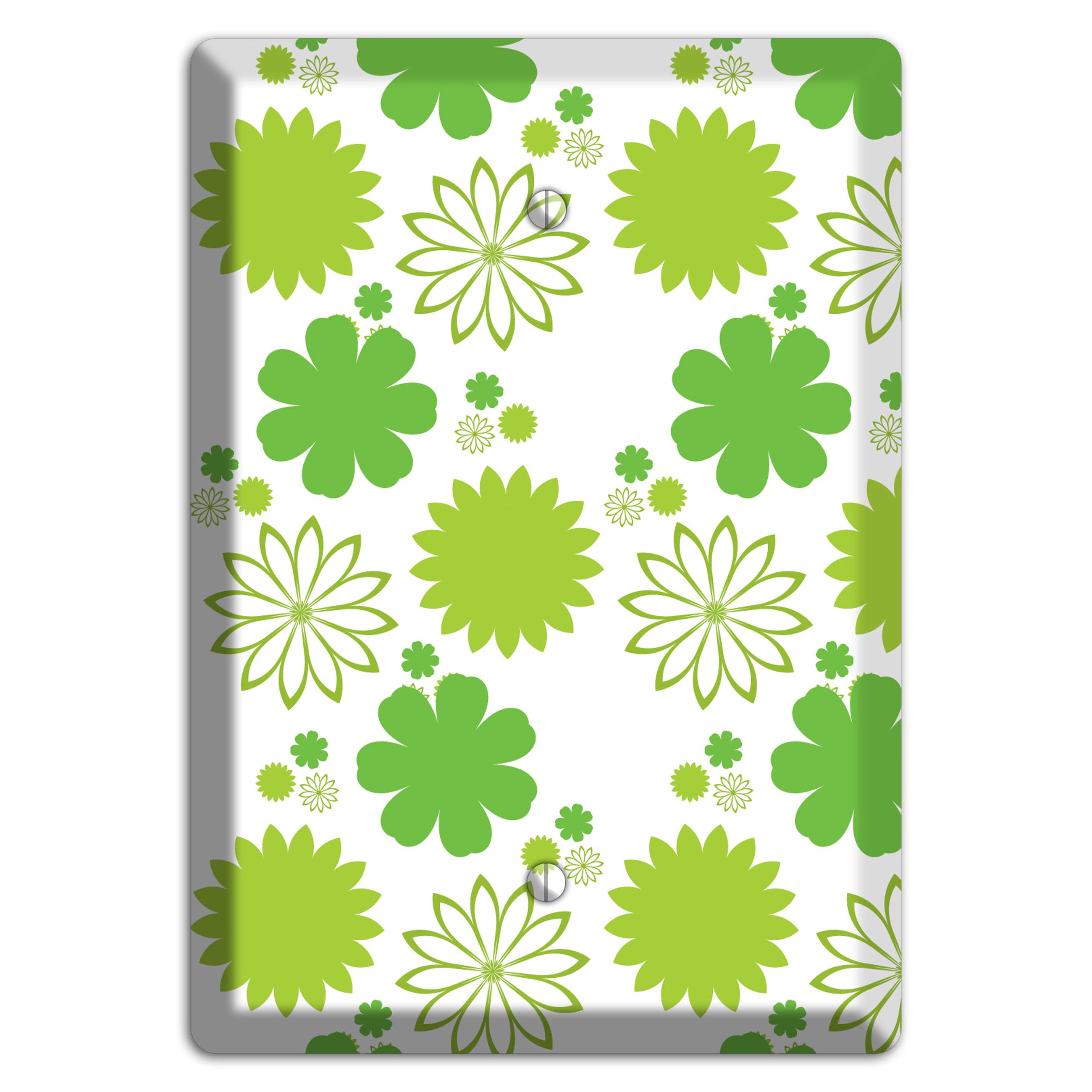 White with Multi Green Floral Contour Blank Wallplate